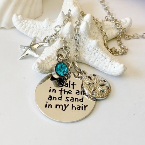 🌼 “Salt in the Air” Silver Beachy Ocean Charm Necklace - Picture 1 of 4